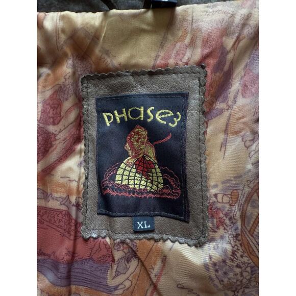 Vintage Phase 3 Genuine Leather Snap Button Oversized Jacket Brown Mens XL - Picture 3 of 15